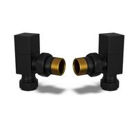 Uk Radiators 1/2Bsp 10mm Angled Black Modern Manual Radiator Valve Pair Square