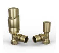 UK Radiators 1/2BSP 10mm Angled Brushed Brass Modern Thermostatic Radiator Valve & Lockshield Talus Bold