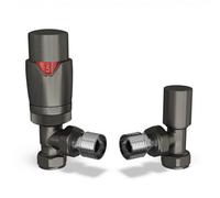Uk Radiators 1/2Bsp 10mm Angled Pewter Modern Thermostatic Radiator Valve & Lockshield Stirling Bold