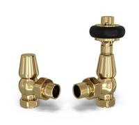 Uk Radiators 1/2Bsp 10mm Angled Polished Brass Traditional Thermostatic Radiator Valve & Lockshield Signature Wooden Head
