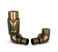 Uk Radiators 1/2Bsp 10mm Corner Antique Brass Modern Thermostatic Radiator Valve & Lockshield Stirling Bold