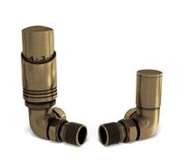 Uk Radiators 1/2Bsp 10mm Corner Antique Brass Modern Thermostatic Radiator Valve & Lockshield Talus Bold