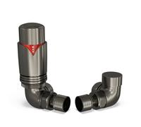 Uk Radiators 1/2Bsp 10mm Corner Pewter Modern Thermostatic Radiator Valve & Lockshield Derry Bold