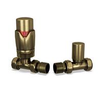 Uk Radiators 1/2Bsp 10mm Straight Antique Brass Modern Thermostatic Radiator Valve & Lockshield Stirling Bold