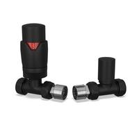 Uk Radiators 1/2Bsp 10mm Straight Black Modern Thermostatic Radiator Valve & Lockshield Stirling Bold