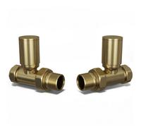 Uk Radiators 1/2Bsp 10mm Straight Brushed Brass Modern Manual Radiator Valve Pair Round