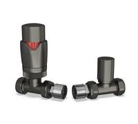 Uk Radiators 1/2Bsp 10mm Straight Pewter Modern Thermostatic Radiator Valve & Lockshield Stirling Bold