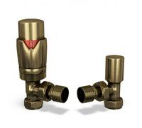 Uk Radiators 1/2Bsp 15mm Angled Antique Brass Modern Thermostatic Radiator Valve & Lockshield Stirling Bold