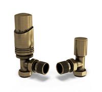 Uk Radiators 1/2Bsp 15mm Angled Antique Brass Modern Thermostatic Radiator Valve & Lockshield Talus Bold