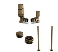 UK Radiators 1/2BSP 15mm Angled Antique Brass Modern Thermostatic Radiator Valve & Lockshield Talus Bold