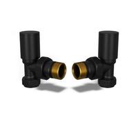Uk Radiators 1/2Bsp 15mm Angled Black Modern Manual Radiator Valve Pair Round