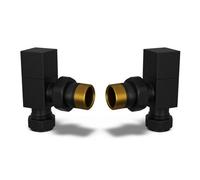 Uk Radiators 1/2Bsp 15mm Angled Black Modern Manual Radiator Valve Pair Square