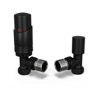 Uk Radiators 1/2Bsp 15mm Angled Black Modern Thermostatic Radiator Valve & Lockshield Talus Bold