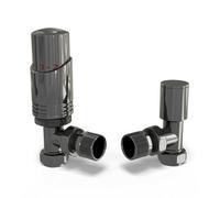 Uk Radiators 1/2Bsp 15mm Angled Black Nickel Modern Thermostatic Radiator Valve & Lockshield Talus Bold