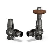 Uk Radiators 1/2Bsp 15mm Angled Black Nickel Traditional Thermostatic Radiator Valve & Lockshield Derry Traditional