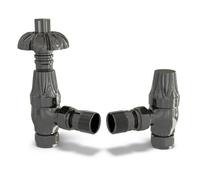 Uk Radiators 1/2Bsp 15mm Angled Black Nickel Traditional Thermostatic Radiator Valve & Lockshield Signature Metal Head