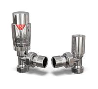 Uk Radiators 1/2Bsp 15mm Angled Chrome Modern Thermostatic Radiator Valve & Lockshield Talus Flair