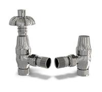 Uk Radiators 1/2Bsp 15mm Angled Chrome Traditional Thermostatic Radiator Valve & Lockshield Signature Metal Head