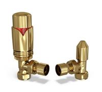 Uk Radiators 1/2Bsp 15mm Angled Polished Brass Modern Thermostatic Radiator Valve & Lockshield Derry Bold