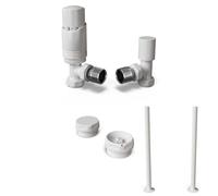 UK Radiators 1/2BSP 15mm Angled White Modern Thermostatic Radiator Valve & Lockshield Talus Bold