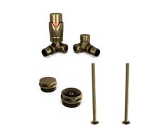 UK Radiators 1/2BSP 15mm Corner Antique Brass Modern Thermostatic Radiator Valve & Lockshield Stirling Bold