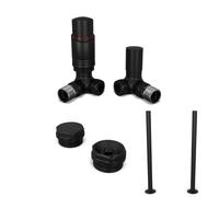 UK Radiators 1/2BSP 15mm Corner Black Modern Thermostatic Radiator Valve & Lockshield Talus Bold