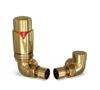 Uk Radiators 1/2Bsp 15mm Corner Polished Brass Modern Thermostatic Radiator Valve & Lockshield Derry Bold