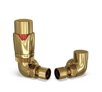 Uk Radiators 1/2Bsp 15mm Corner Polished Brass Modern Thermostatic Radiator Valve & Lockshield Stirling Bold
