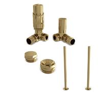 UK Radiators 1/2BSP 15mm Corner Polished Brass Modern Thermostatic Radiator Valve & Lockshield Talus Bold