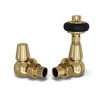 Uk Radiators 1/2Bsp 15mm Corner Polished Brass Traditional Thermostatic Radiator Valve & Lockshield Signature Wooden Head