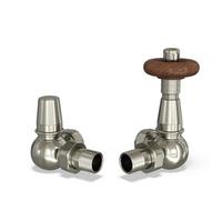 Uk Radiators 1/2Bsp 15mm Corner Silver Nickel Traditional Thermostatic Radiator Valve & Lockshield Derry Traditional