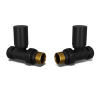 Uk Radiators 1/2Bsp 15mm Straight Black Modern Manual Radiator Valve Pair Round