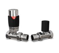 Uk Radiators 1/2Bsp 15mm Straight Black Modern Thermostatic Radiator Valve & Lockshield Talus Flair