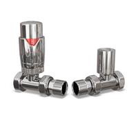 Uk Radiators 1/2Bsp 15mm Straight Chrome Modern Thermostatic Radiator Valve & Lockshield Talus Flair