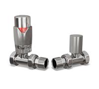Uk Radiators 1/2Bsp 15mm Straight Silver Modern Thermostatic Radiator Valve & Lockshield Talus Flair
