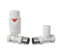 Uk Radiators 1/2Bsp 15mm Straight White Modern Thermostatic Radiator Valve & Lockshield Stirling Bold