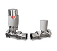 Uk Radiators 1/2Bsp 15mm Straight White Modern Thermostatic Radiator Valve & Lockshield Talus Flair