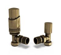 Uk Radiators 1/2Bsp 8mm Angled Antique Brass Modern Thermostatic Radiator Valve & Lockshield Talus Bold