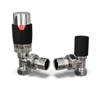 Uk Radiators 1/2Bsp 8mm Angled Black Modern Thermostatic Radiator Valve & Lockshield Talus Flair