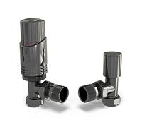 UK Radiators 1/2BSP 8mm Angled Black Nickel Modern Thermostatic Radiator Valve & Lockshield Talus Bold