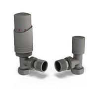 Uk Radiators 1/2Bsp 8mm Angled Natural Pewter Modern Thermostatic Radiator Valve & Lockshield Talus Bold