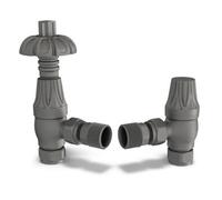 Uk Radiators 1/2Bsp 8mm Angled Natural Pewter Traditional Thermostatic Radiator Valve & Lockshield Signature Metal Head