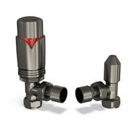 Uk Radiators 1/2Bsp 8mm Angled Pewter Modern Thermostatic Radiator Valve & Lockshield Derry Bold