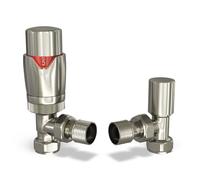 UK Radiators 1/2BSP 8mm Angled Silver Nickel Modern Thermostatic Radiator Valve & Lockshield Stirling Bold