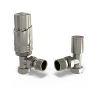 Uk Radiators 1/2Bsp 8mm Angled Silver Nickel Modern Thermostatic Radiator Valve & Lockshield Talus Bold
