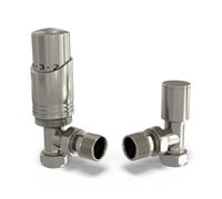 UK Radiators 1/2BSP 8mm Angled Silver Nickel Modern Thermostatic Radiator Valve & Lockshield Talus Bold