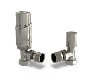 UK Radiators 1/2BSP 8mm Angled Silver Nickel Modern Thermostatic Radiator Valve & Lockshield Talus Bold