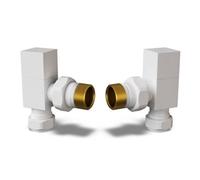 Uk Radiators 1/2Bsp 8mm Angled White Modern Manual Radiator Valve Pair Square