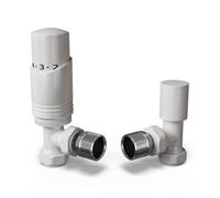 Uk Radiators 1/2Bsp 8mm Angled White Modern Thermostatic Radiator Valve & Lockshield Talus Bold