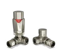UK Radiators 1/2BSP 8mm Corner Silver Nickel Modern Thermostatic Radiator Valve & Lockshield Stirling Bold